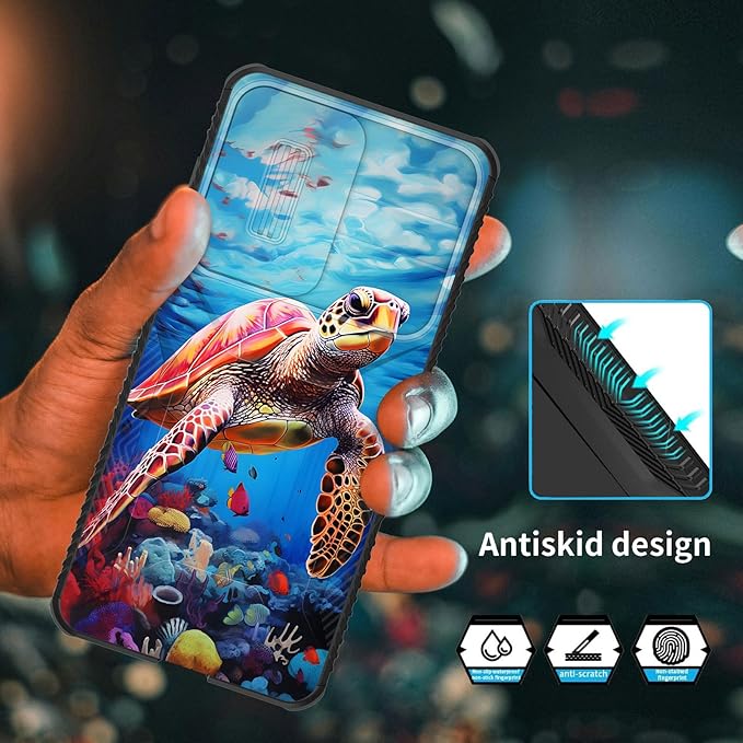 for Galaxy S25 Edge Case Built in Slide Camera Lens Cover,Heavy Duty Shockproof Protection Dual Layer Case for Samsung Galaxy S25 Edge 2025,Sea Turtle Swimming Underwater
