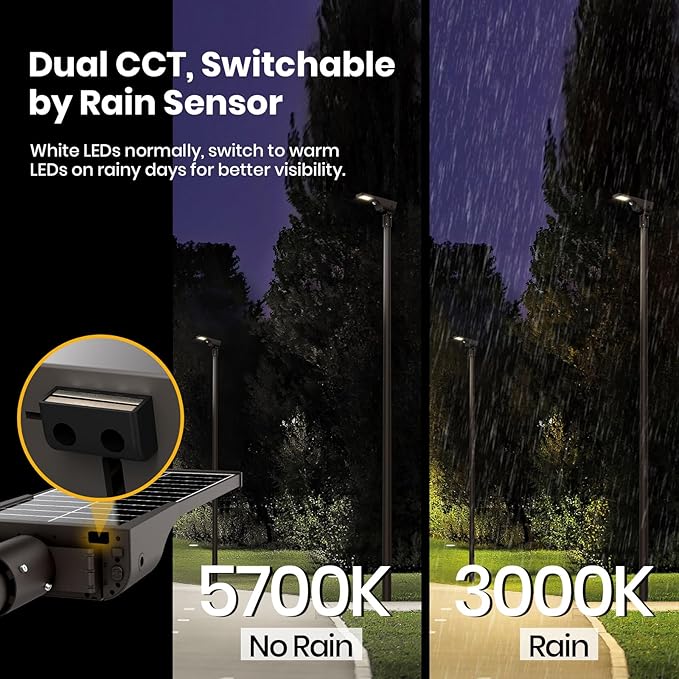 Solar Street Lights Outdoor, 3000LM Solar Parking Lot Lights Dusk to Dawn with Rain Sensor IP65, 3000K 5700K Solars Flood Light with Motion Sensor for Road, Garage, Driveway(No Pole)