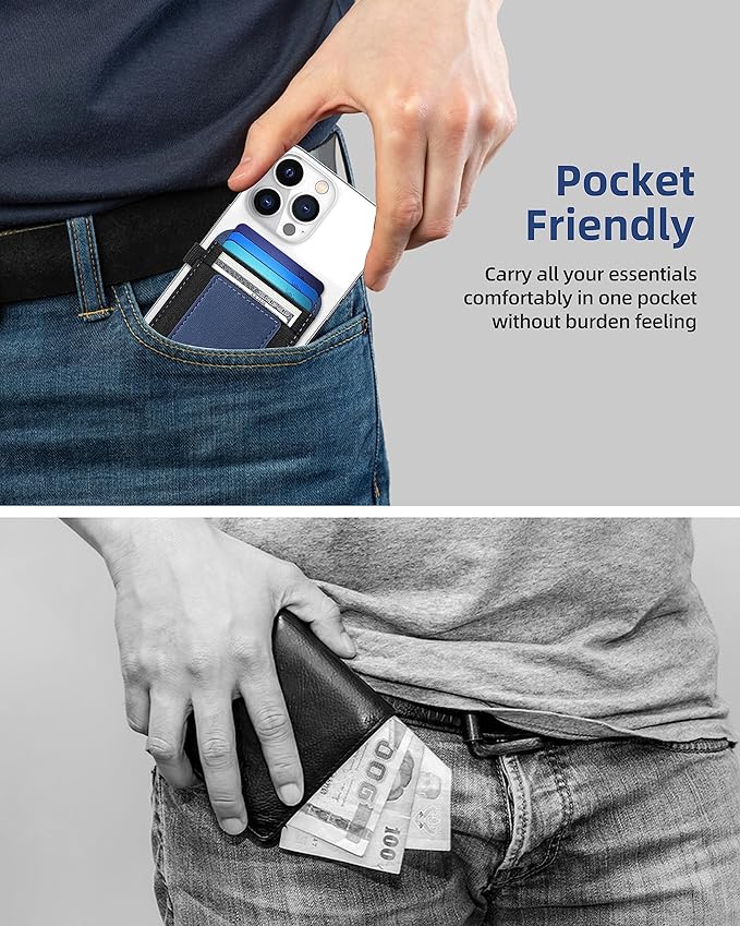 For Magsafe Wallet, Strongest Magnetic Wallet for iPhone 17/16/15/14/13/12 Series, for Magsafe Card Holder with 2 Card Slots, Magnetic Card Holder, Vegan Leather, Hold 7 Cards, Slim, Navy Blue