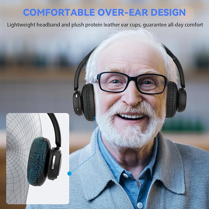 ANSTEN Wireless Headphones for TV with Universally Compatible Transmitter Charging Base, TV Headphone Wireless for Seniors, Bluetooth Headphones No Delay, 35 Hrs Audio Playtime, Plug n Play