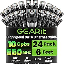 GEARit Cat6 Patch Cables Cat 6 Ethernet Cable 6 ft 24-Pack Black - Image 1
