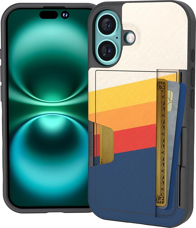 Smartish® iPhone 16 Wallet Case - Wallet Slayer Vol. 2 [Slim + Protective] Credit Card Holder w/Kickstand - Drop Tested Hidden Card Slot Cover Compatible w/Apple iPhone 16 - Striped Up