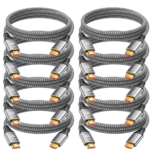 8K 4K HDMI Cable 6FT 10-Pack, HDMI to HDMI Cord 4K@120Hz/144Hz, 8K@60Hz, HDMI 2.1 Support eARC, HDCP2.3/2.2, HDR10+ for KVM, Fire TV Stick, PS5, Xbox, LG, Roku, Switch, Portable Monitor.