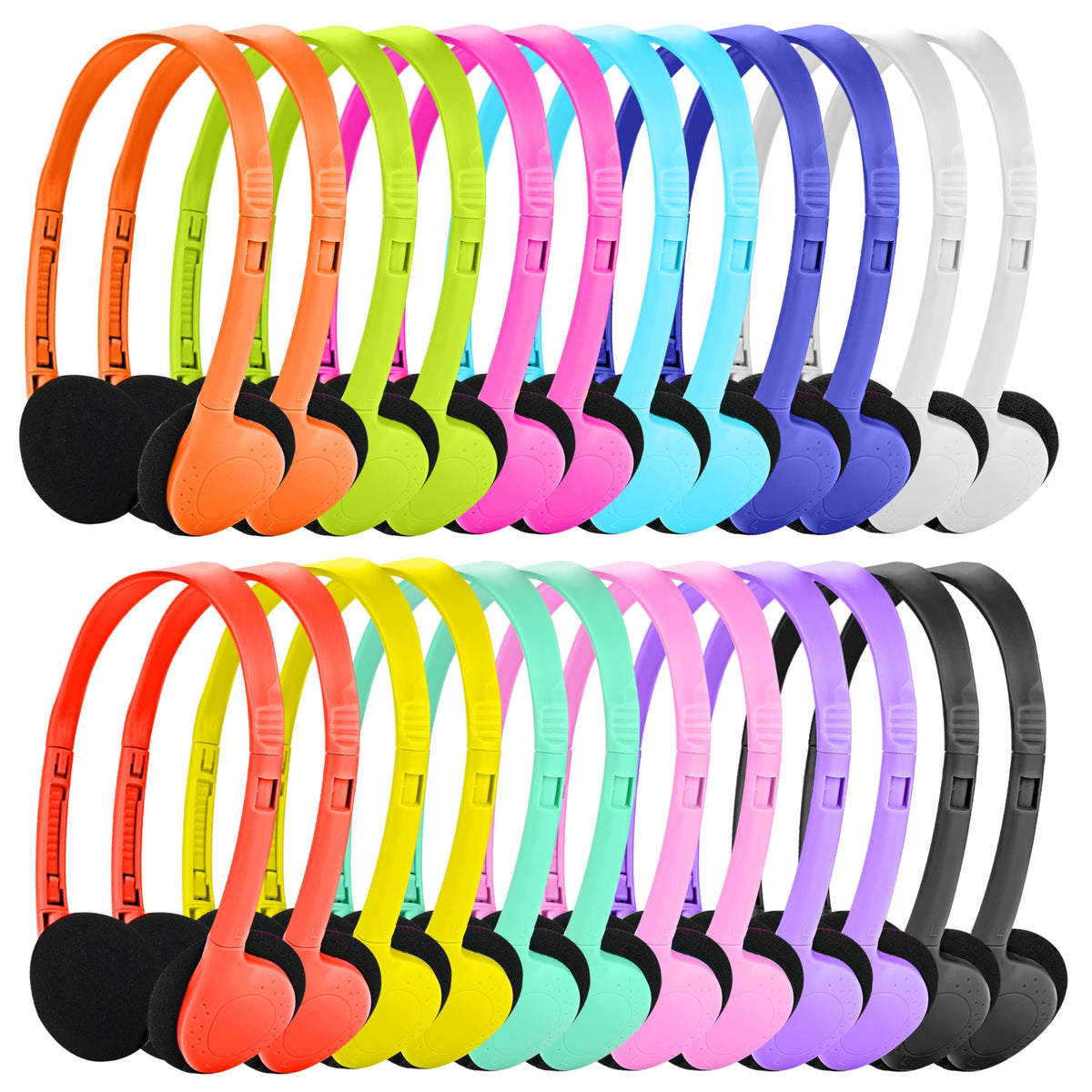 Bulk Headphones 100 Pack Multi Colored for Classroom, Wholesale Headphones Earphones for Kids,Students, Schools, Libraries, Museums, Testing Centers, Hotels (12 Mixed Color)