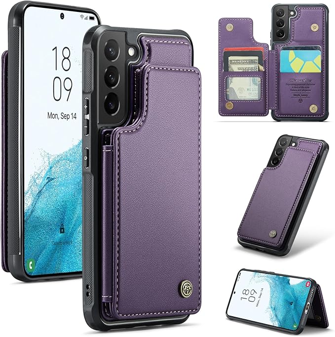 Bemal for Samsung Galaxy S22 Wallet Case with Card Holder, RFID Blocking, Shockproof Leather Kickstand for Men and Women, Durable Protective Phone Cover for 6.1", Purple