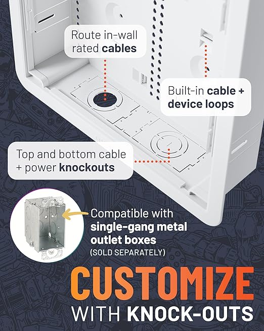 ECHOGEAR 17" in Wall TV Media Box - Recessed TV Outlet Network Enclosure - Works w/Wired & Wireless Samsung Connect Box, Apple TV, Roku, Fire TV Stick - WiFi Friendly Cable Management Fits 16" Studs