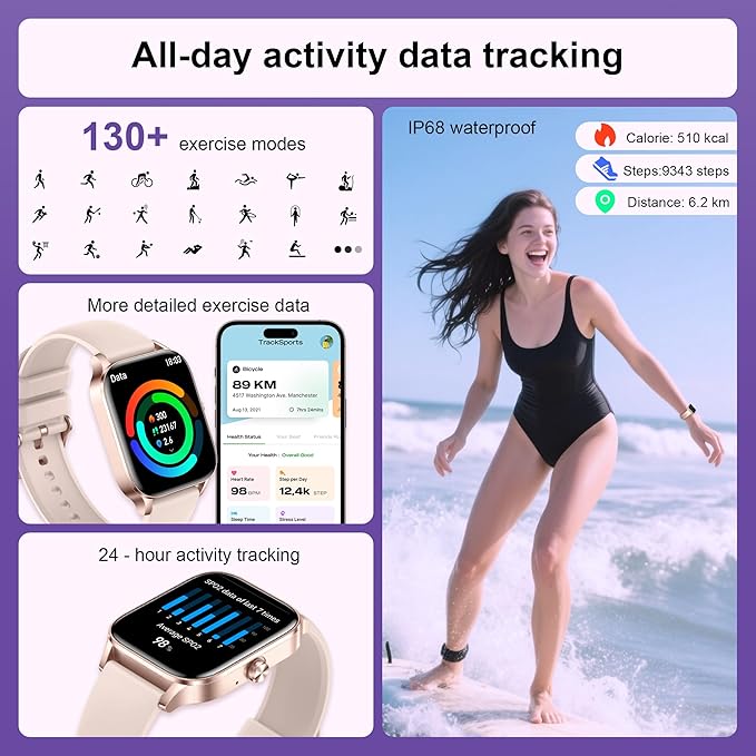 Smart Watches for Women,1.85" Fitness Tracker Watch Answer/Make Call,IP68 Waterproof Fitness Watch with Sleep/Step/Heart Rate/SpO2 Monitor, 120+ Sport Modes Smartwatch for Android iOS