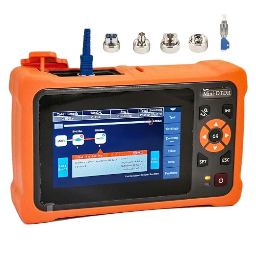 Mini-Pro SM OTDR 1310/1550nm 26/24dB 4.3 inches Touch Screen Test Rang 5m-100Km Optical Network Tester Built in OPM/OLS / RJ45 / VFL UPC Connector with FC/UPC-FC/APC-SX (YD-4000-Adapter)