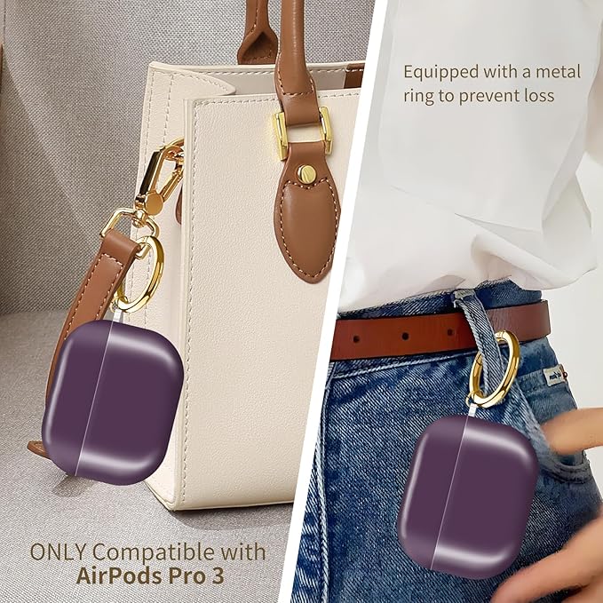 AirPod Pro 3 (2025) Case Cover for Women, Cute Shockproof Protective Case with Gold Round Buckle, Anti-Drop Design Compatible with Apple AirPods Pro 3rd Generation (USB-C Cable) Purple