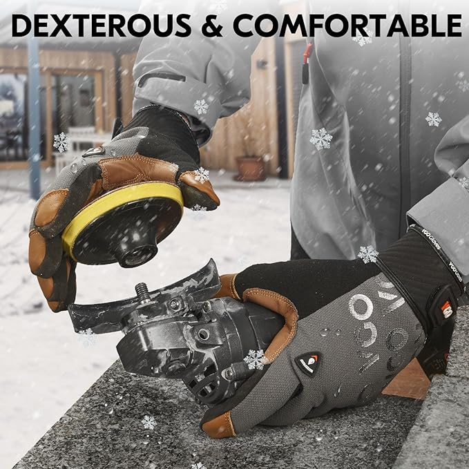 Vgo... 1 Pair Cold Weather Work Gloves Men, Goat Leather Gardening Gloves,Light Duty Mechanic Gloves(Gray,Size M,GA9604F)