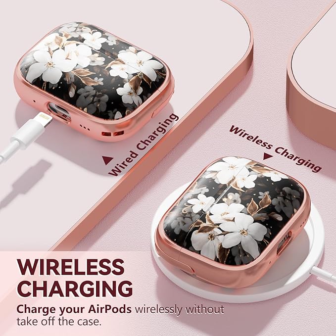 Inesore for AirPods Pro 3 Case 2025 with Lock, for Women Girly Floral Cute Case Compatible with Apple Airpods Pro 3rd Generation Cover, with Phone Stand,Keychain & Cleaner Kit -Black Gold Flower