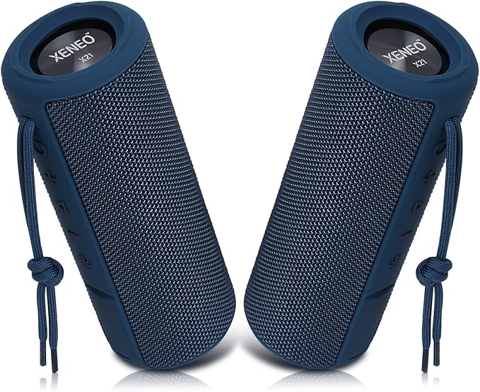X21 Dual Portable Bluetooth Wireless Speakers Waterproof for Booming Stereo with FM Radio, Micro SD Card, IPX6, 30W for Outdoor, Home, Office, Party and Travel (Pack 2 Blue)…