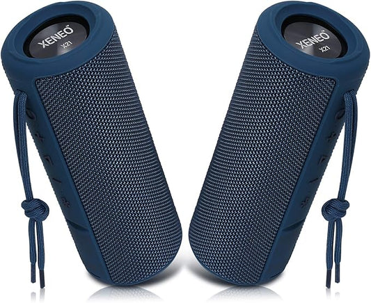 X21 Dual Portable Bluetooth Wireless Speakers Waterproof for Booming Stereo with FM Radio, Micro SD Card, IPX6, 30W for Outdoor, Home, Office, Party and Travel (Pack 2 Blue)…