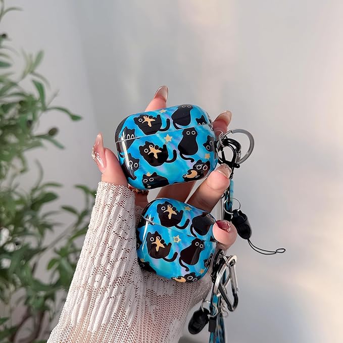 Cute Cat Design Air Pod 4th Generation （2024） with Cat Lanyard Keychain，Unique IMD Process TPU Soft Air Pod 4th Case