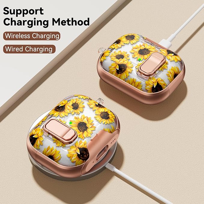 for AirPod Pro 3 Case 2025, with Safty Lock & Phone Stand for Floral AirPod Pro 3 Generation Case Cover for Women Girly, iPod Pro 3 Cases with Keychain & Cleaner Kit - Yellow Sunflower