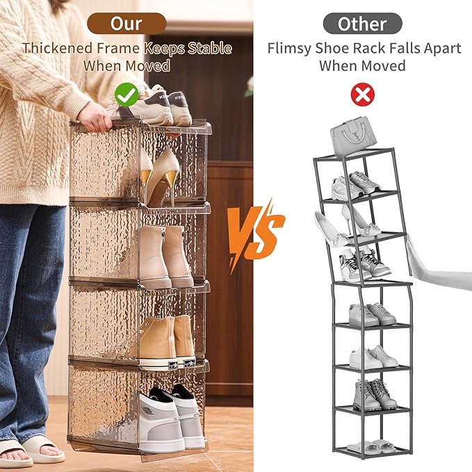 HAIXIN Vertical Shoe Rack for Closet, 5-Tier Modular Shoe Organizer for Front Door Entrance, Shoe Storage Cabinet, Narrow Stackable Shoe Stand Shelf Tower Space Saving for Entryway, Corner - Brown