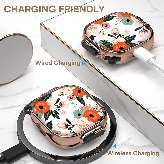 Maxjoy for AirPods 4 Case with Lock, Cute AirPods 4 Case Lock Protective Soft AirPod 4 Generation Cover for Women Girly with Keychain Clip for AirPod 4th Generation Cover 2024, Flower