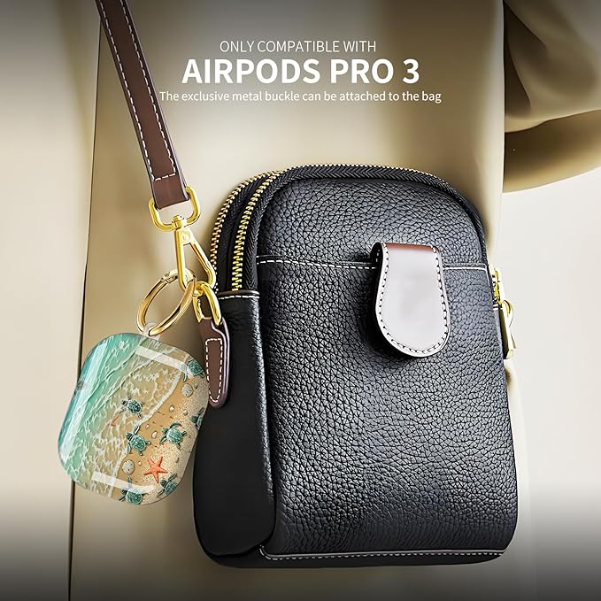 Compatible with AirPod Pro 3 (2025),Cute Case Cover for Women & Men, Full Protection Shockproof Hard Case with Keychain, Wireless Charging Case Accessories(Turtle Beach)