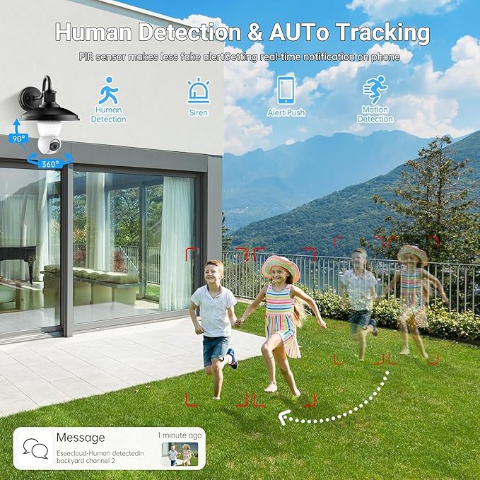 Light Bulb Security Camera, 2.4G/5GHz WiFi 2K Security Cameras Wireless Outdoor Indoor,Bulb Cameras for Home Security,AI Human Detection,Siren Alarm,2 Way Talk,Color Night Vision,Compatible with Alexa