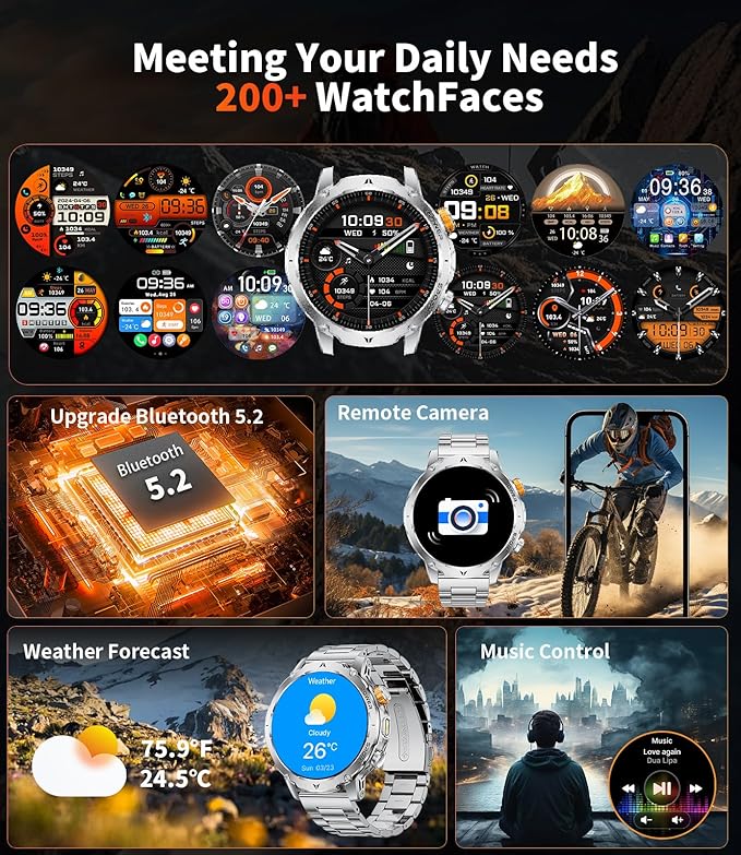 LIGE Smart Watch for Men with 1000mah,1.7" Smartwatch with 100+ Sports Modes,Flashlight,Health Tracker,IP68 Waterproof, Smart Watch for Android iOS Silver