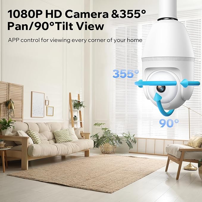 Camcamp 5GHz Light Bulb Security Camera Outdoor Waterproof,Light Socket Security Camera Outdoor, Wireless Bulb Camera,Full Color Night Vision, TwoWay Dialogue,Motion Tracking