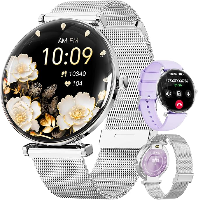 Hwagol Smart Watch for Women with Android iPhone Compatible[Calls/Metal Thin Body],1.43" Micro-Spherical AMOLED Screen,Sports Watch with Sleep/Heart Rate Monitor,Pedometer for Steps Miles