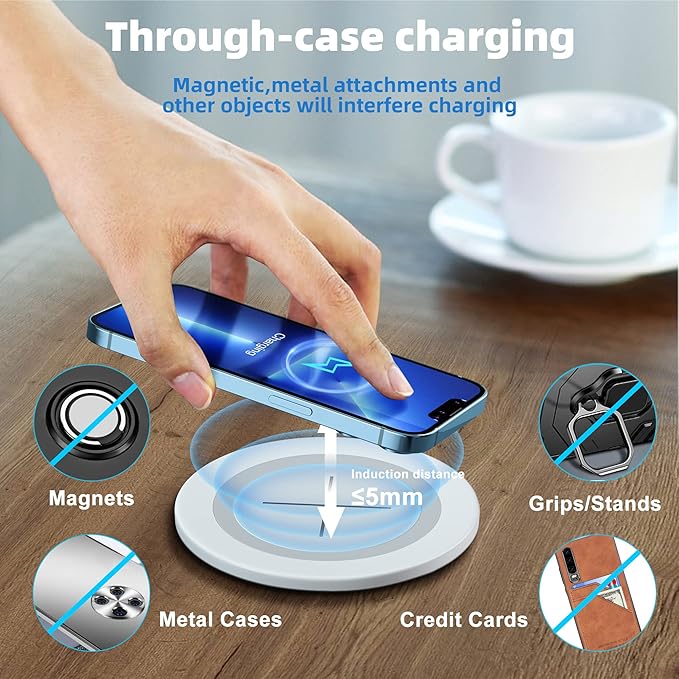 Desk Wireless Charger, JE Make IT Simple 15W Fast Charging Station Desktop Grommet Sleek Invisible Power Charging Pad, for iPhone 16/15/14/13/12 Series, Samsung, Airpods and Qi-Enabled Devices (White)