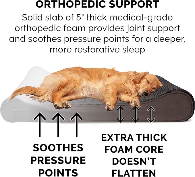 Furhaven Orthopedic Dog Bed for Extra Large Dogs w/ Removable Washable Cover, For Dogs Up to 180 lbs - Ultra Plush Faux Fur & Suede Luxe Lounger Contour Mattress - Chocolate, Giant/XXXL