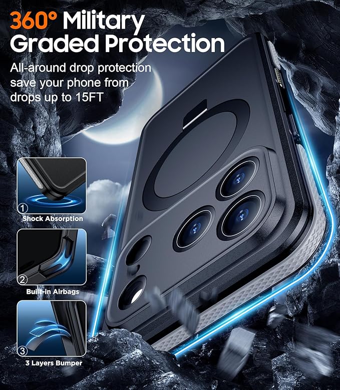 Temdan Magnetic Compatible with iPhone 17 Pro Case,Waterproof Built-in Screen & Camera Protector IP68 Underwater Full Body 17FT Military Dropproof Shockproof Phone Case 6.3"-Gray/Black