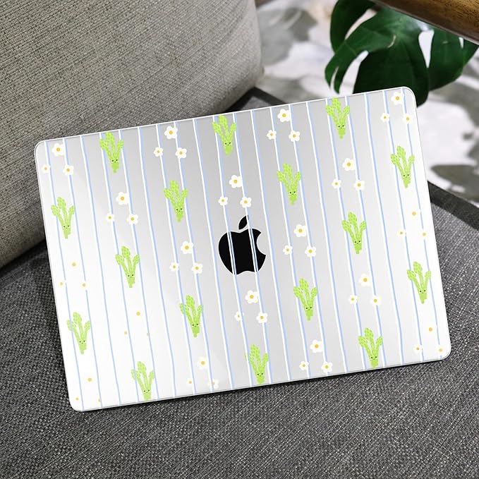 MEEgoodo for MacBook Air 13.3 inch Case 2021 2020 2019 2018 A2337 M1 A2179 A1932, Laptop Shell for MacBook Air M1 with Keyboard Webcam Cover & Trackpad Film & Type C Adapter,Cute & Cheerful Asparagus
