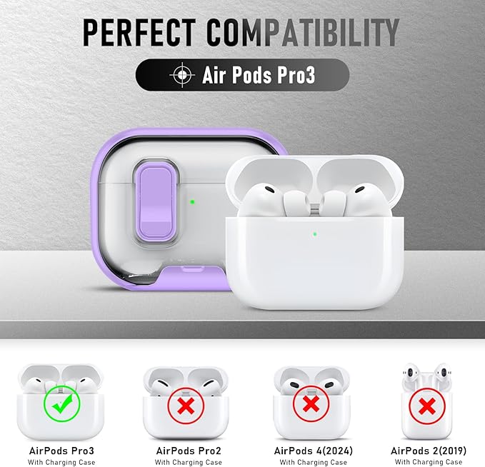 for AirPods Pro 3 Case (2025) with Phone Stand & Cleaner Kit, Cute Soft Silicone Cover for AirPods Pro 3rd Genera case with Keychain for Women Men with Keychain for Airpod Pro case(2025) Light Purple