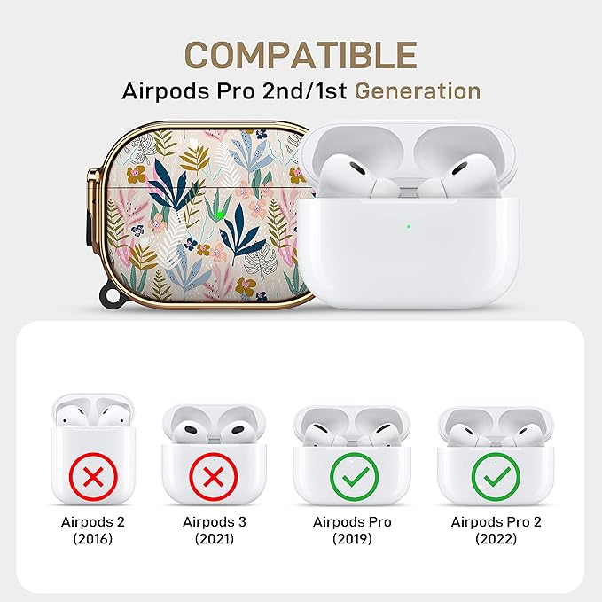 Maxjoy for AirPods Pro 2nd/1st Generation Case with Lock, Cute AirPods Pro 2 Case Lock Protective Hard AirPod Pro Cover for Women Men with Keychain for Airpod Pro (2023/2022/2019), Leaf