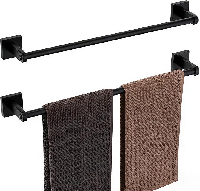 Miyili 18-Inch Matte Black Towel Bar - Rustproof Wall Mounted Towel Holder, Space-Saving Towel Hanger Bathroom Accessories, 2-Pieces