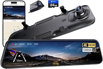 Pelsee 4K Mirror Dash Cam with STARVIS 2 Sensor, 64GB Card Included