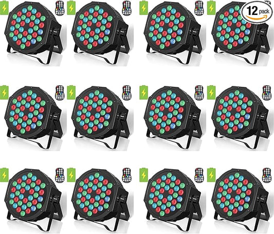 HOLDLAMP Rechargeable Par Lights 36W RGB Battery Powered, Wireless LED Par Lights DJ Uplights Sound Activated& Remote Control for Wedding Events Club Party Church Stage Lighting, 12 Pack