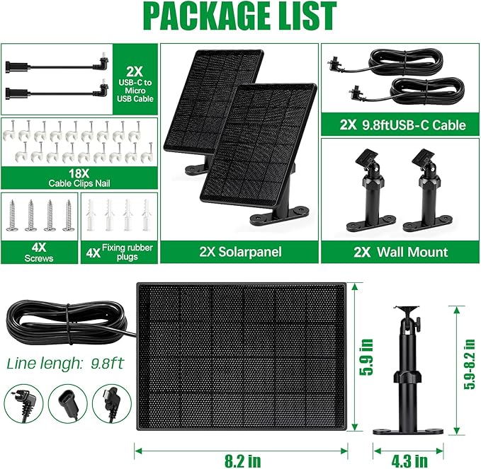 6W Solar Panel for Blink Camera, Solar Charger with Battery Compatible with Blink Outdoor 4(4th Gen)/(3rd Gen) XT3/XT2/XT Camera, with USB-C to Micro USB Port Adapter, 9.8ft Cable, IP66 Waterproof