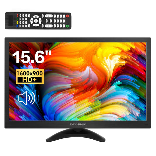 15.6 Inch Computer Monitor 1600x900 Small PC Monitor with HDMI VGA AV BNC USB Ports, 60Hz, 5Ms, VESA, Remote Control, Mini Display Built-in Speakers for Office Home