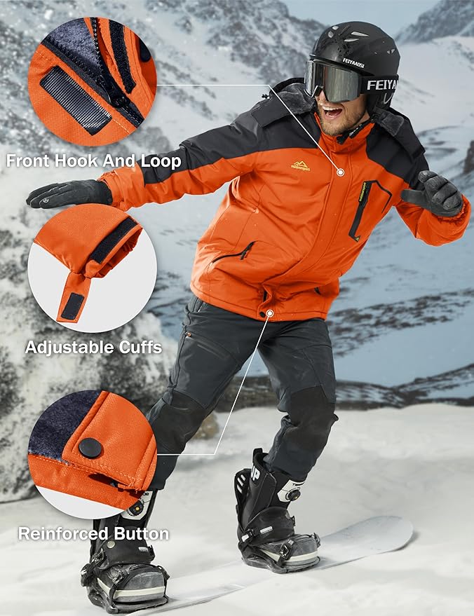 MAGCOMSEN Men's Winter Coats Water Resistant Ski Snow Jacket Warm Fleece Jacket Parka Raincoats With Hood Multi-Pockets