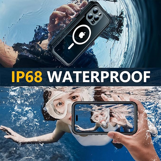 Red2Fire for iPhone 15 Pro Case Waterproof, [Built-in Screen Protector & Camera Protector][Compatible with MagSafe][Full Body Shockproof][IP68 Waterproof][Dustproof] Phone Case 6.1" Black/Clear
