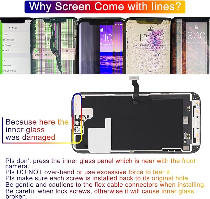 for iPhone 14 Pro Screen Replacement 6.1', 3D Touch Display Full Repair kit, Digitizer Assembly with Tools Set, Tempered Glass, Instruction