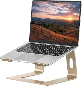 SOUNDANCE Laptop Stand, Aluminum Ergonomic Desk Riser, 10-15.6", Gold