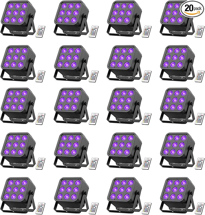 Rechargeable Stage Lights, 9 * 6W RGBWA UV 6-in-1 Battery Powered Par Lights, 6/8/10 CH Wireless Uplights DMX512 Control, Wireless Uplights for Party, Wedding, Event, 20 Pack
