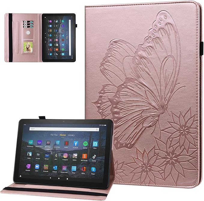 Dteck for Fire Max 11 (13th Generation) Tablet Case 11" 2023, PU Leather Protective Fold Stand Case with Adjustable Viewing Angles, 4 Card Slots, Cute Butterfly Lightweight Slim Folio Case, Rosegold