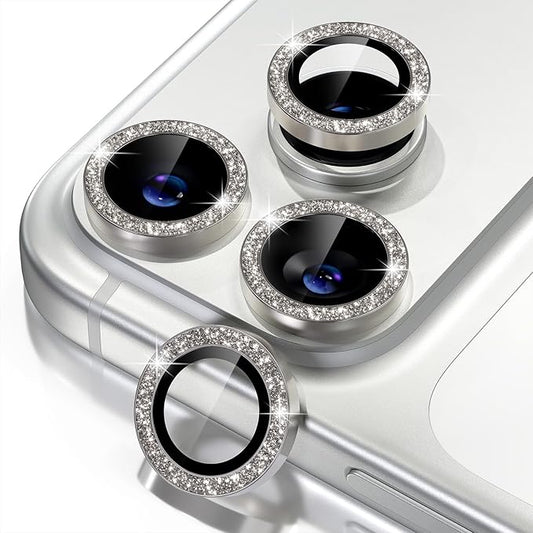 Misea Compatible for iPhone 17 Pro/iPhone 17 Pro Max Camera Lens Protector Bling, 9H Tempered Glass Camera Cover Screen Protector Metal Individual Ring Decoration Accessories, Natural Titanium Glitter
