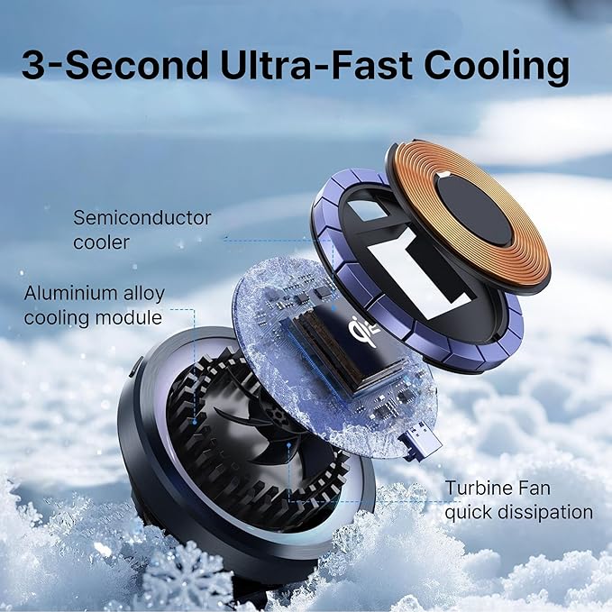 Qi2 15W Wireless Car Charger -Compatible with MagSafe- [3-Second Peltier Cooling] with Strong Magnetic Mount-Fast Charging Air Vent Phone Holder for iPhone 16/15/14 Pro Max,Galaxy S25(Black)