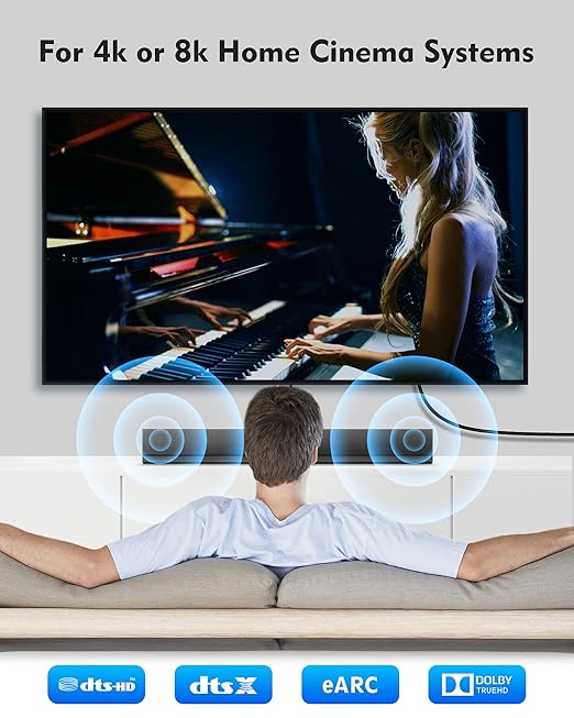Silkland HDMI ARC Cable for Soundbar 3.3FT, [e ARC, ARC, HDCP 2.2, Ethernet] High Speed 18Gbps HDMI Cable, Braided HDMI Cord for Sound bar, UHD TV