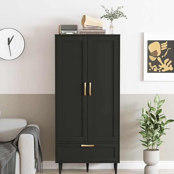 60" Tall Wooden Storage Cabinet with Adjustable Shelves, Large Capacity Freestanding Pantry Cabinet for Living Room, Kitchen, and Dining Room,Black