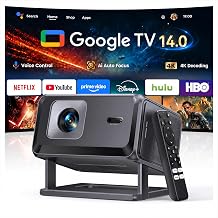 Portable Smart Projector [Bundled with Google TV Stick 14.0 & 4K Support & Dolby] with WiFi and Bluetooth HDR10,Ceiling Mini Movie Short Throw Projector Outdoor Auto Focus for Home Theater Bedroom - Image 1
