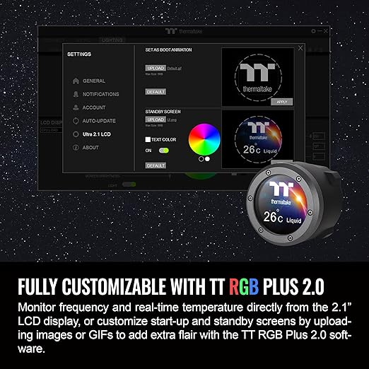 Thermaltake TH240 V2 Ultra ARGB Sync/AlO Liquid Cooler/ARGB Fan 120 * 2/PWM 500~1500rpm/Water Block 2.1" LCD/Black, CL-W383-PL12SW-A