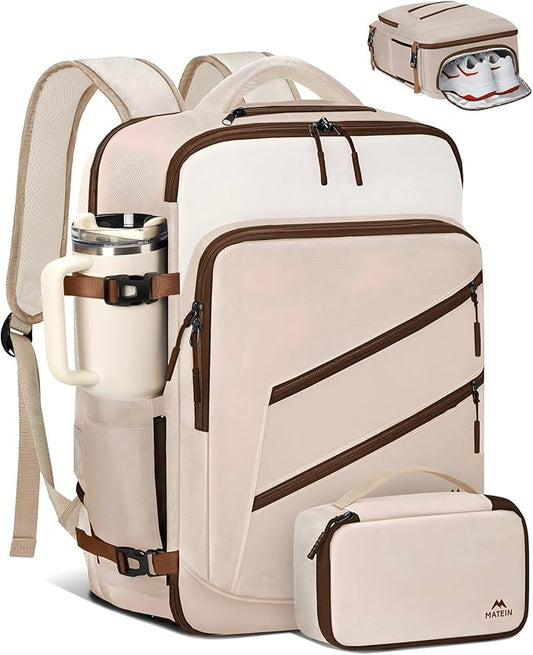 MATEIN Personal Item Travel Backpack for Women, Lightweight Airplane Carry on Bag with Electronics Case, Water Resistant Overnight Backpack for Women with Shoe Compartment, Fits 17 inch Laptop